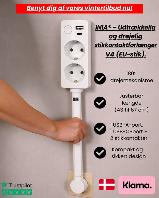 INIA® - Udtrækkelig og drejelig stikkontaktforlænger V4 (EU-stik)